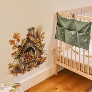 Stickers muraux écureuils et cabane forestière pour décoration chambre d'enfant