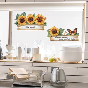 Sunflower and butterfly wall decals with English slogans for kitchen home decor