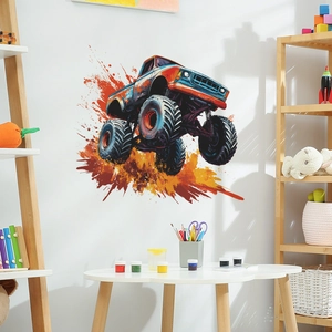Sticker Mural Monster Truck en PVC Style Splatter Art Autocollant Amovible pour Chambre d'Enfant Chambre de Garçon Salle de Jeux