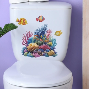 Tropical fish and coral reef underwater world toilet lid sticker for bathroom decoration