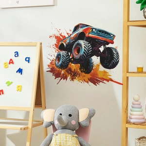 Sticker mural Monster Truck avec éclaboussures rouges pour chambre d'enfant