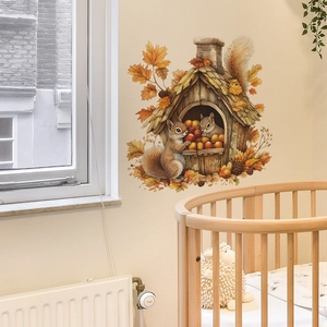 Stickers muraux écureuil automnal pour chambre d'enfant et décoration de salon cosy
