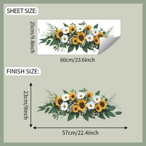 Detail showing dimensions of yellow sunflower and white daisy wall decals for home decor