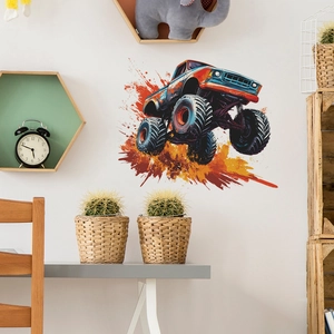 Sticker mural camion monstre avec style artistique dynamique pour chambre d'enfant