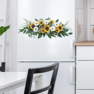 Fresh sunflower and daisy wall decals displayed on a white refrigerator for home decoration