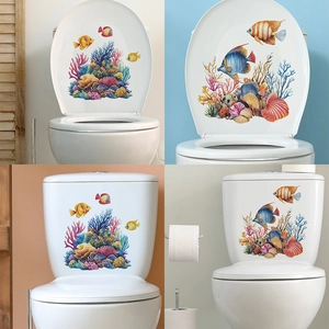Underwater Ocean World Toilet Lid Sticker Waterproof PVC Coral Fish Shell Bathroom Decoration Wall Sticker For Home Decor
