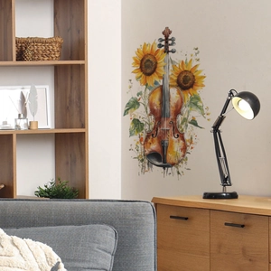 Artistic watercolor sunflower and violin wall sticker for living room home decoration