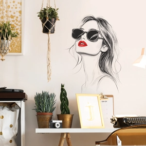 Fashionable Woman Portrait Wall Sticker PVC Self-Adhesive Sketch Line Art Wall Decal For Living Room Bedroom Home Decoration