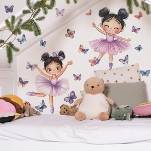 Autocollants muraux ballerine dessin animé et papillons colorés pour chambre enfant