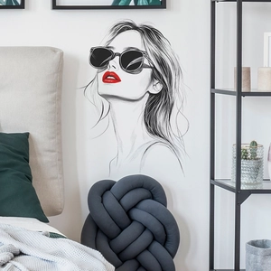 Modern wall sticker featuring minimalist female fashion line art for bedroom home decor