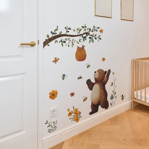 Stickers muraux d'ours et abeilles pour décoration de chambre d'enfant et de bébé