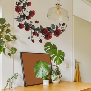 Realistic Red Rose Wall Sticker Removable PVC Floral Vine Wall Decal For Living Room Bedroom Bathroom DIY Home Art Decor