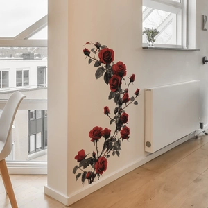 Vibrant red rose floral wall decal stickers for modern bedroom and living room decoration