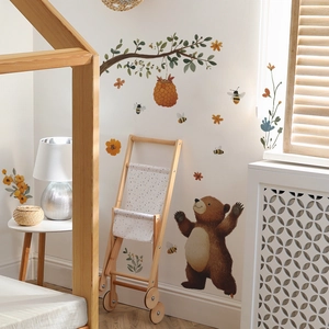 Stickers muraux avec ours de dessin animé et abeilles pour chambre d'enfant