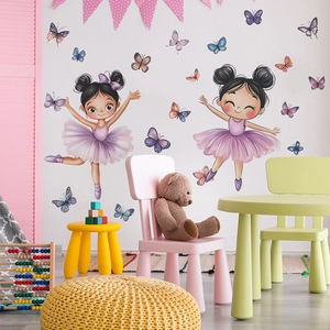 Stickers Muraux Filles Ballerines et Papillons Colorés Stickers Décoratifs en PVC pour Chambre d'Enfant Décoration Maison