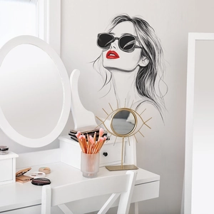 Modern minimalist fashion wall sticker featuring a stylish woman with sunglasses for home decor