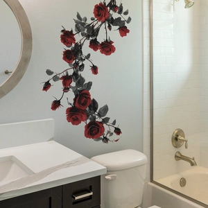 Red rose vine wall sticker for modern home bathroom decoration and background