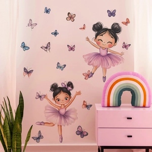Stickers muraux avec filles ballerines et papillons pour décoration de chambre d'enfant