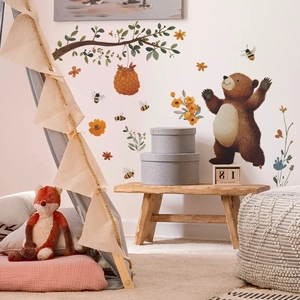 Stickers muraux ours et abeilles à l'aquarelle pour une décoration de chambre d'enfant