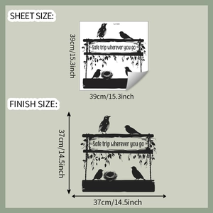Detailansicht der Wandtattoo-Vogel-Silhouetten mit Maßen für das Layout und Design