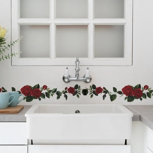 Autocollants muraux de roses rouges pour la décoration de la salle de bain et cuisine