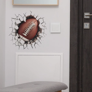 Sticker Mural 3D Football Américain Mur Brisé PVC Amovible Thème Sportif pour Chambre Salon Décoration Murale Murale