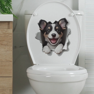 3D realistic puppy dog wall decal featuring a cute puppy peeking through a hole effect