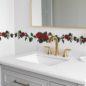 Stickers Muraux Vigne de Rose Rouge PVC Imperméable Bordure Florale Décalcomanies Pour Salle de Bain Chambre Décoration Maison