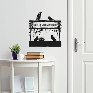 Vogel Silhouette Wandtattoo Mit Safe Trip Zitat PVC Abnehmbarer Aufkleber Für Wohnzimmer Schlafzimmer Dekoration