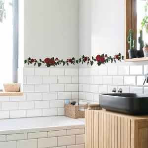 Stickers muraux créatifs de roses rouges pour décoration de mur de salle de bain