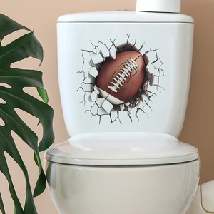 Sticker mural 3D ballon de football américain sur un réservoir de toilettes blanc