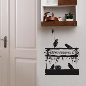 Vogel-Silhouette Wandtattoo mit Ranken und Safe Trip Spruch für Wohnzimmer Deko