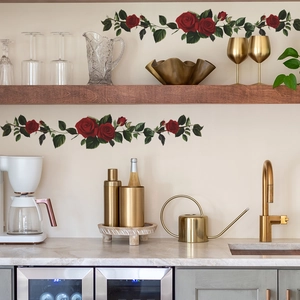 Stickers muraux roses rouges réalistes pour décoration murale de cuisine et de salle de bain