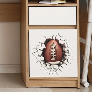Sticker mural 3D ballon de football américain effet mur cassé pour décoration intérieure
