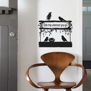 Schwarzer Wandtattoo Vogel-Silhouette mit Safe trip wherever you go Spruch für Zuhause