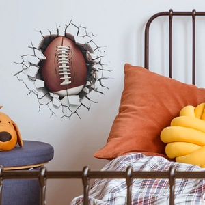 Sticker mural 3D football américain perçant le mur pour décoration de chambre d'enfant