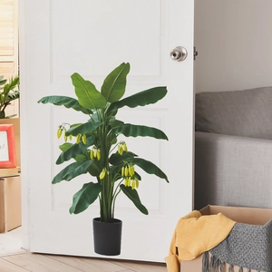 Artificial banana tree plant with yellow fruit and black pot for living room home decor