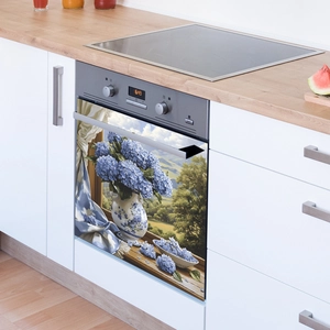 Blue hydrangea oil painting magnetic kitchen appliance sticker for dishwasher decor