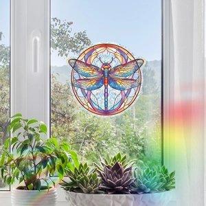 Stained Glass Style Dragonfly Window Cling Suncatcher PVC Static Prism Rainbow Laser Glass Sticker For Home Decoration