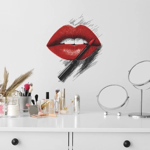 Artistic red lips and lipstick wall sticker for bedroom and living room decor