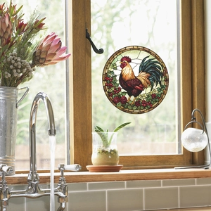 Vibrant rooster stained glass window decal for balcony home wall background decor