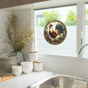 Stained glass rooster window film sticker for home kitchen balcony decoration