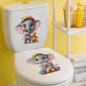 Cartoon elephant and bear waterproof self-adhesive toilet stickers for bathroom decoration