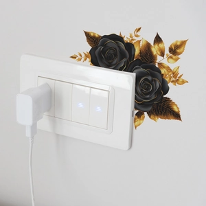 Elegant black roses wall sticker with gold leaves for living room light switch decor