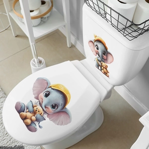 Cute cartoon elephant and teddy bear self-adhesive waterproof bathroom toilet stickers