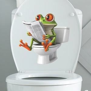 Funny 3D green tree frog reading newspaper toilet seat sticker for bathroom decoration