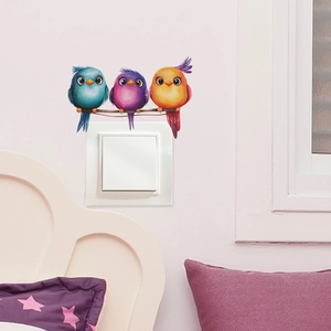 Cartoon colorful birds on branch wall decals for bedroom light switch decoration