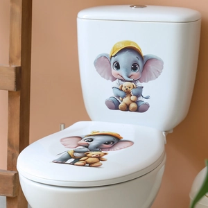 Cute cartoon elephant and bear self-adhesive decals for bathroom toilet decoration