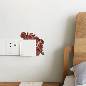 Vintage red rose wall sticker decoration for bedroom light switch on a white wall