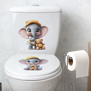 Cute cartoon elephant and teddy bear waterproof PVC toilet sticker for bathroom decor